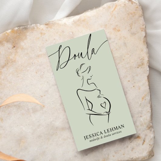 Boho Pregnant Lady Line Art Doula Midwife QRCODE 名刺