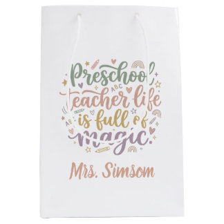 Boho Preschool Teacher Gift Bags Life is Magic ミディアムペーパーバッグ