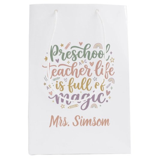 Boho Preschool Teacher Gift Bags Life is Magic ミディアムペーパーバッグ (正面)
