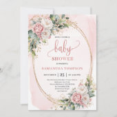 Boho Pretty Blush Floral Greenery Girl Baby Shower 招待状 (正面)