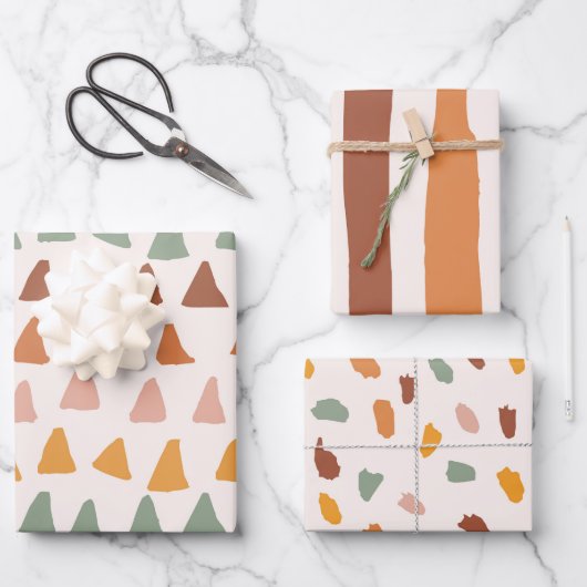 Boho Print Doodle Shapes Happy Colours Patterns ラッピングペーパーシート (正面)