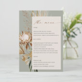 Boho Protea乾燥パームフローラ結婚のメニューカード 招待状 (スタンド正面)