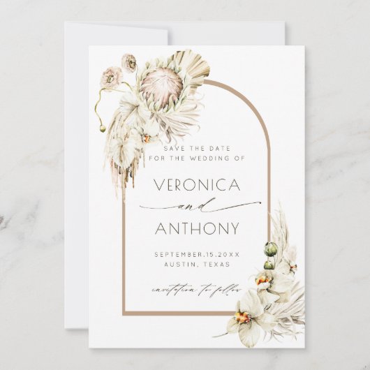 Boho Protea Pampas Grassのフローラ結婚の写真 セーブザデート (正面)