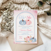 Boho Pumpkinジェンダーがピンクとブルーのフローラを明らかにする 招待状