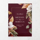 Boho Pumpkin写真素朴QRコードブルゴーニュ結婚ズ 三つ折り招待状 (カバー)