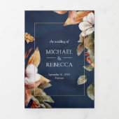 Boho Pumpkin写真素朴QRコード海軍結婚ズ 三つ折り招待状 (カバー)