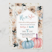 Boho Pumpkin秋He or Her Gender Reveal Invitati 招待状 (正面/裏面)