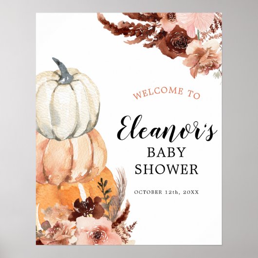 Boho Pumpkin素朴 Baby Showerウェルカムサイン ポスター (正面)