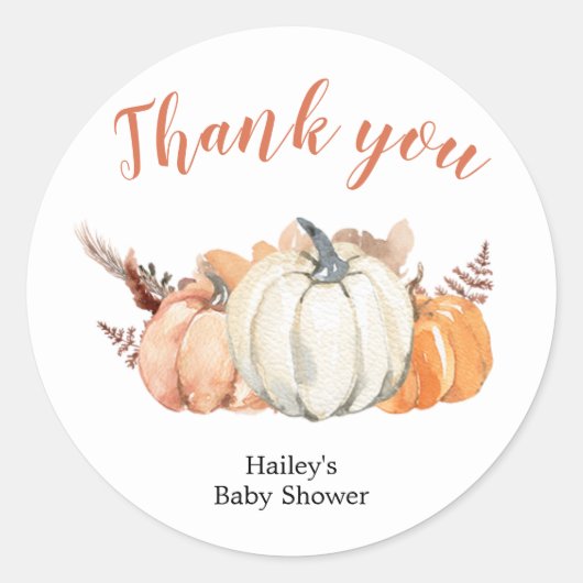 Boho Pumpkin Baby 素朴 Showerありがとうステッカー ラウンドシール (正面)