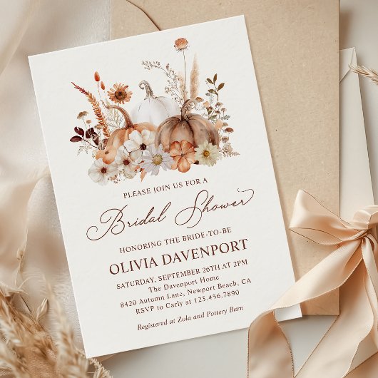 Boho Pumpkin Floral Rustic Fall Bridal Shower 招待状
