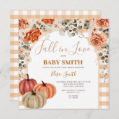 Boho Pumpkin Gingham秋in love Baby Shower 招待状 (正面/裏面)