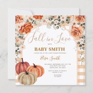 Boho Pumpkin Gingham秋in love Baby Shower 招待状