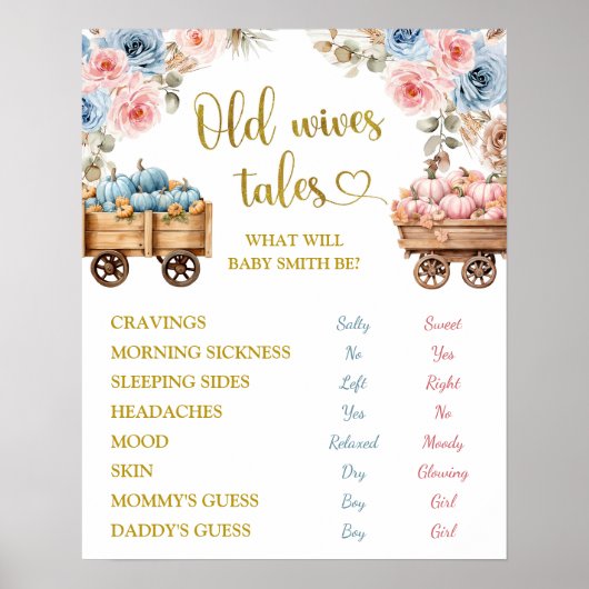 Boho Pumpkin Pampas Grass He or She Reveal ポスター (正面)
