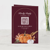 Boho Pumpkin Photo QR Code Burgundy Wedding 招待状 (裏面)