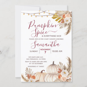 Boho Pumpkin Spice & Everything Nice Baby Shower 招待状