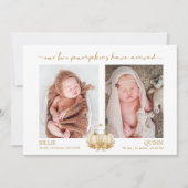 Boho Pumpkins Baby Twins Photo Announcement 案内状 (正面)