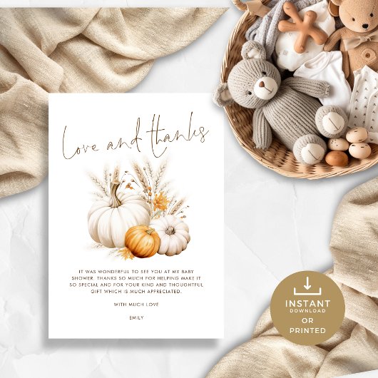 Boho Pumpkins Grasses Love and 感謝してい Baby Shower カード