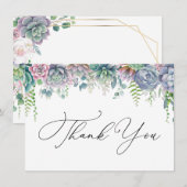 Boho PurpleとGreen Succulent Thank You (正面/裏面)
