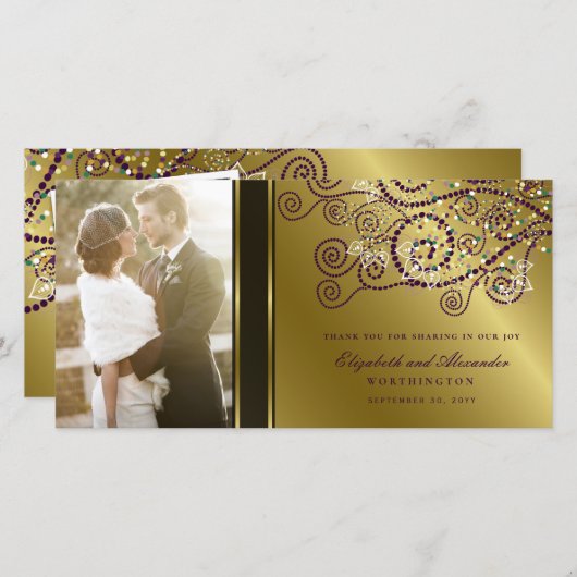 Boho Purpleらせん状エレガント Classyの結婚写真 サンキューカード (正面/裏面)