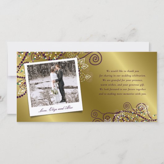 Boho Purpleらせん状エレガント Classyの結婚写真 サンキューカード (裏面)