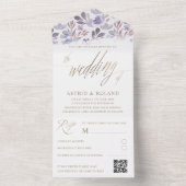 Boho Purpleフローラフェイク金ゴールドス結婚クリプト オールインワン招待状 (内側)