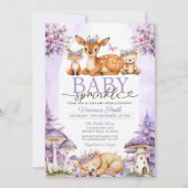 Boho Purple Deer Woodland Girl Baby Sprinkle 招待状 (正面)