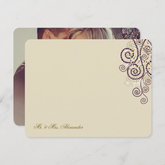 Boho Purple Dots & エレガントらせん状結婚ズ サンキューカード (正面/裏面)