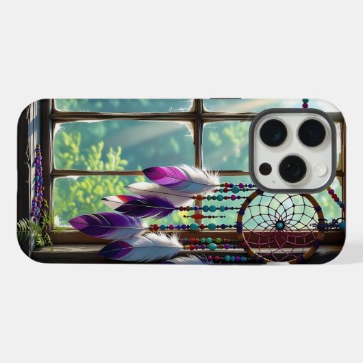 Boho Purple Dreamcatcher in Window iPhoneケース (裏面横)