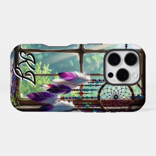 Boho Purple Dreamcatcher in Window Monogrammed iPhoneケース (裏面横)