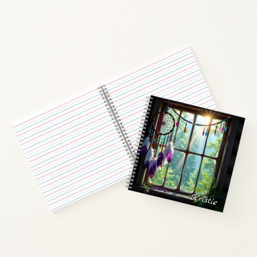 Boho Purple Dreamcatcher in Window  Personalized ノートブック (内部)