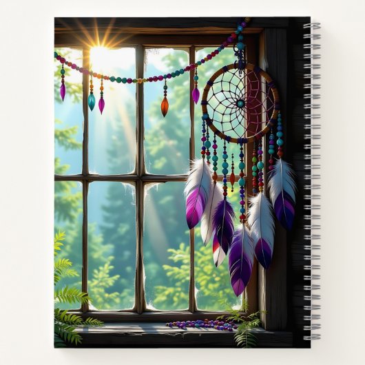Boho Purple Dreamcatcher in Window  Personalized ノートブック (裏面)
