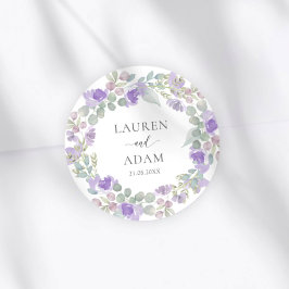 Boho Purple Floral Couples Names Wedding ラウンドシール