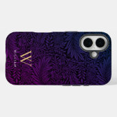 Boho Purple Floral Gold Monogram Name Case-Mate iPhoneケース (裏面 (横))