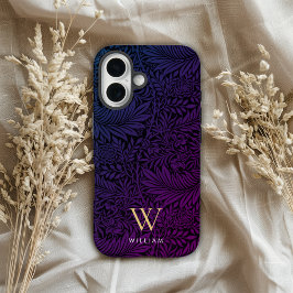Boho Purple Floral Gold Monogram Name iPhone 16ケース