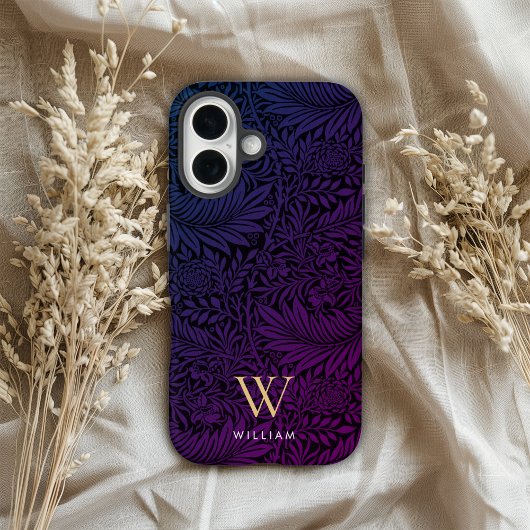 Boho Purple Floral Gold Monogram Name Case-Mate iPhoneケース