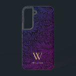 Boho Purple Floral Gold Monogram Name Samsung Galaxy S22ケース<br><div class="desc">Boho Purple Floral Gold Monogram Name Phone Case. Monogram is an elegant gold serif font and your name is a white sans serif font.</div>