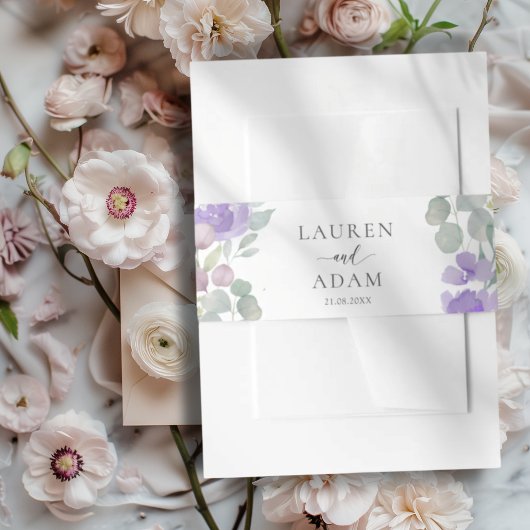 Boho Purple Floral Watercolor Wedding  招待状ベリーバンド