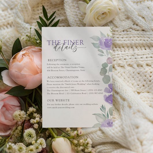 Boho Purple Floral Wedding Details エンクロージャーカード