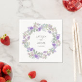 Boho Purple Floral Wreath Wedding スタンダードカクテルナプキン (インサイチュ)