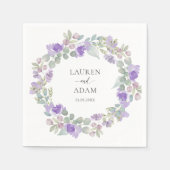 Boho Purple Floral Wreath Wedding スタンダードカクテルナプキン (正面)