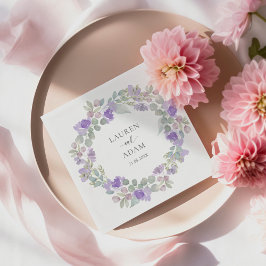 Boho Purple Floral Wreath Wedding スタンダードカクテルナプキン