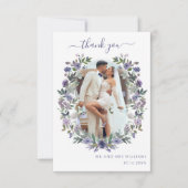 Boho Purple Lavenderフローラリース結婚の写真 サンキューカード (正面)