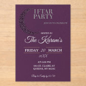 Boho Purple Minimalist Mosque Ramadan Iftar Party アクリル招待状 (正面)