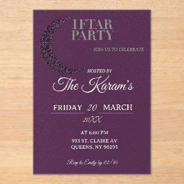 Boho Purple Minimalist Mosque Ramadan Iftar Party  アクリル招待状