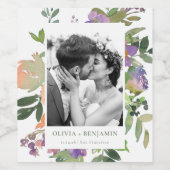 Boho Purple Orangeフローラ結婚のカスタム写真 ワインラベル (シングルラベル)