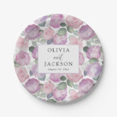 Boho Purple & Pink Watercolor Floral Wedding ペーパープレート (正面)