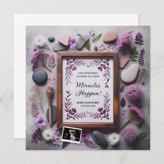 Boho Purple Pregnancy Announcement Digital 案内状 (正面/裏面)