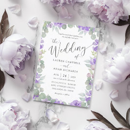 Boho Purple Watercolor Floral Wedding Invitation 招待状