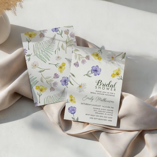 Boho Purple & Yellow Wildflower Bridal Shower 招待状