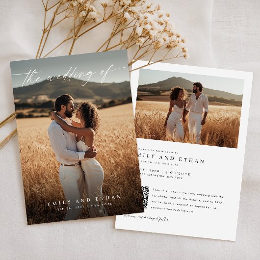 Boho QRエレガントコー素朴ド写真結婚の 招待状